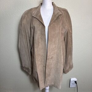 Avanti Women's Jacket 100% Suede Brown Lined Size 16 Open Front  Cuff *READ